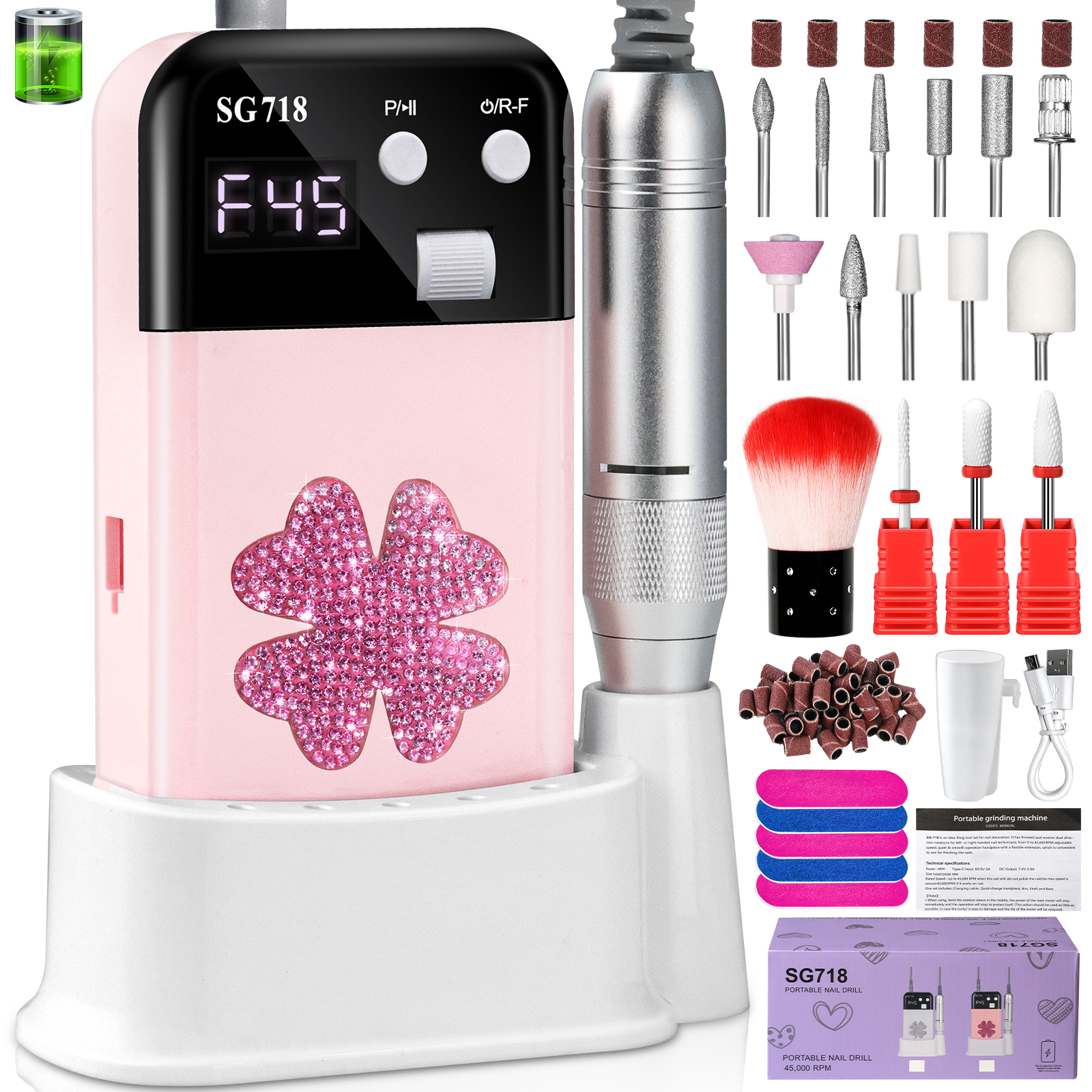 Perceuse Ongles 45000 tr/min Rechargeable