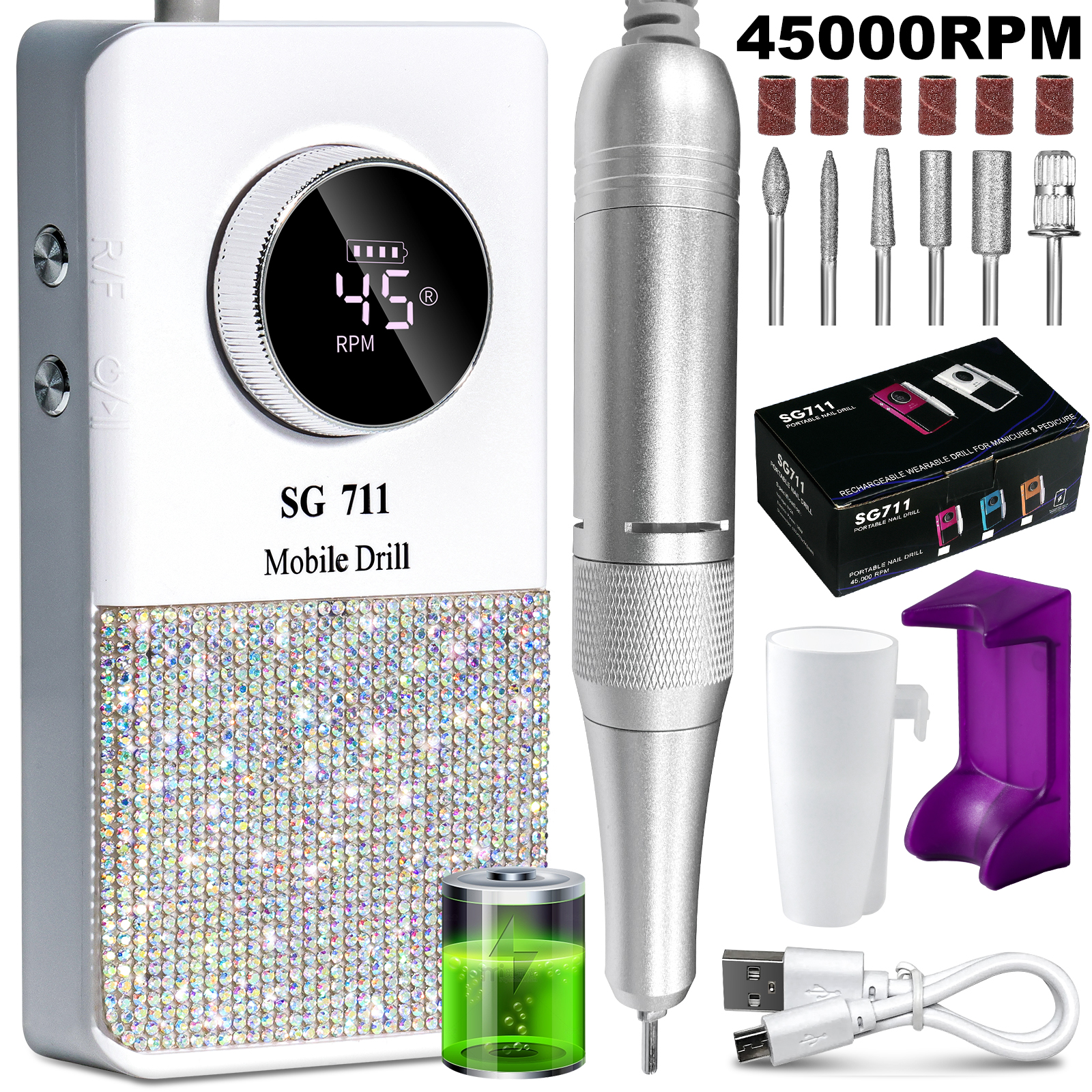 Perceuse ongles électrique 45000RPM 6 embouts