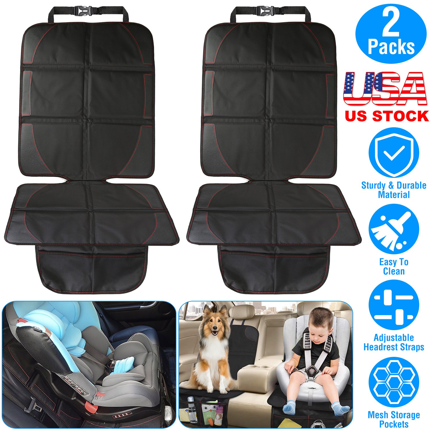 2 protecteurs siège auto coussin tapis enfant bébé poches