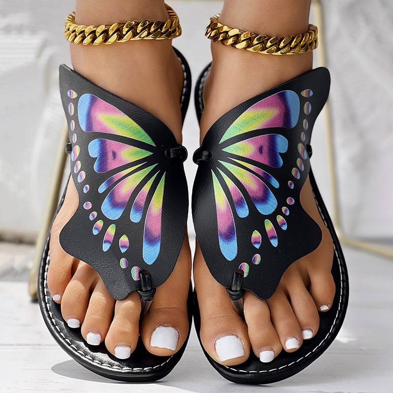 Tongs Papillon Bout Rond Confortable Plage Été Chaussures Décontractées