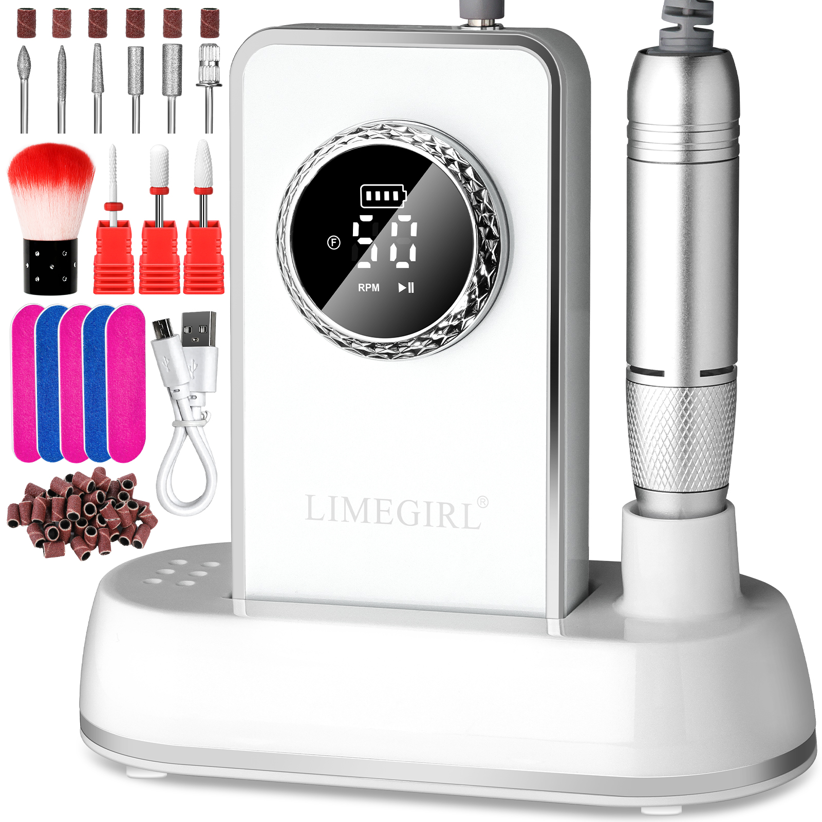 Perceuse ongles électrique 50000RPM rechargeable 6 embouts