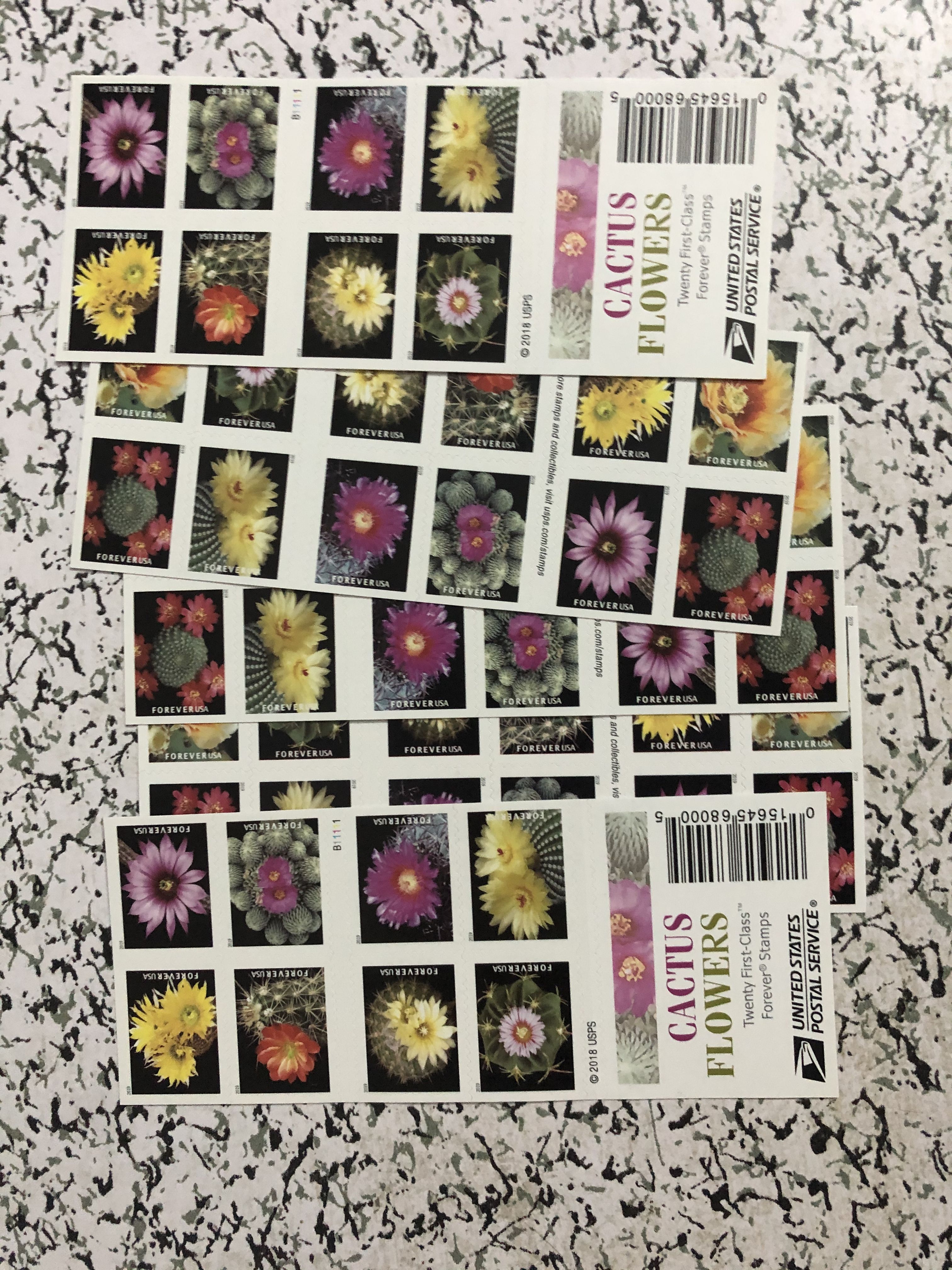 Timbres drapeau É-U fleurs cactus 100pcs, livraison gratuite