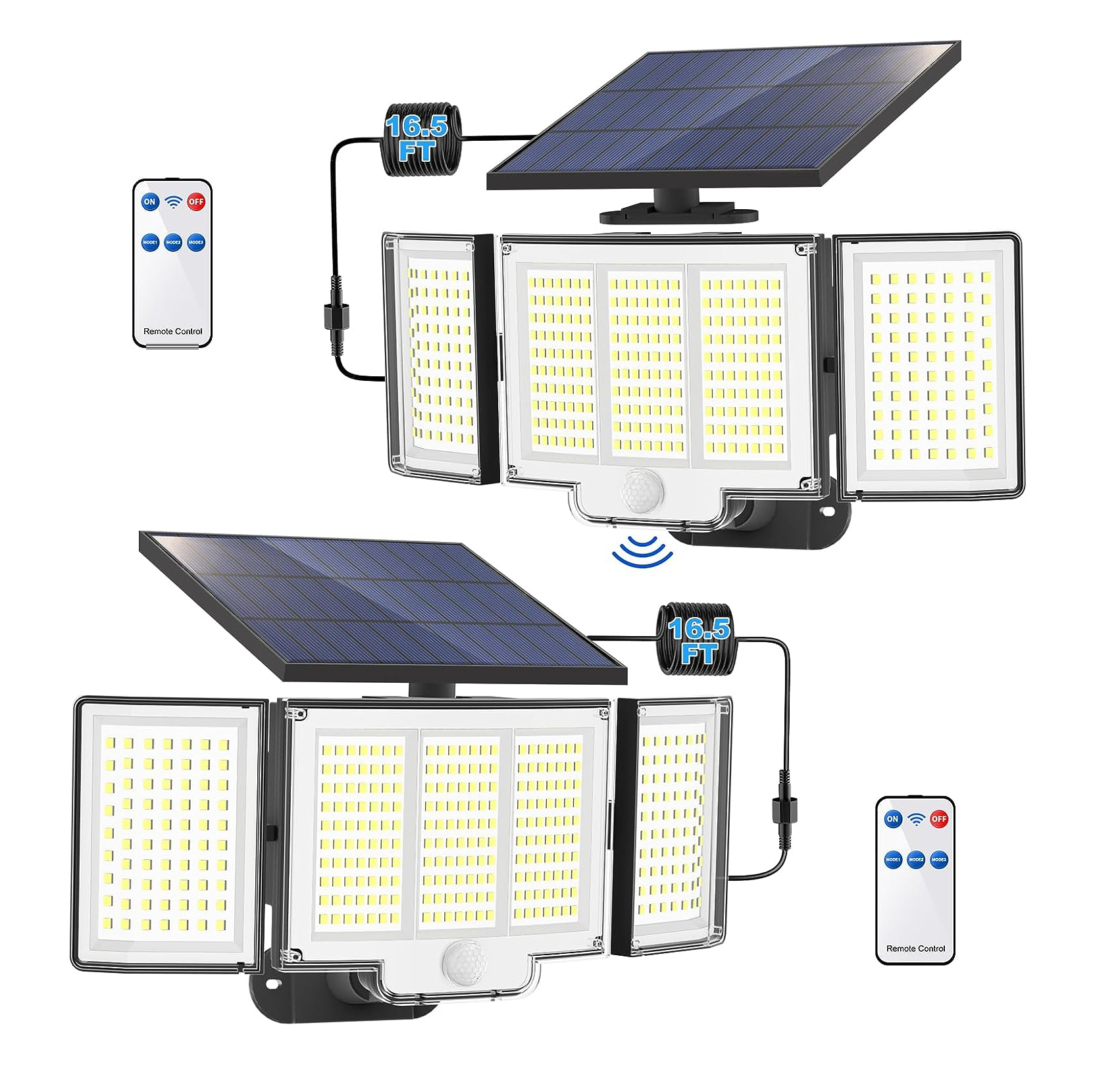 Luminaires solaires 348 LED, capteur mouvement, télécommande, 2pcs