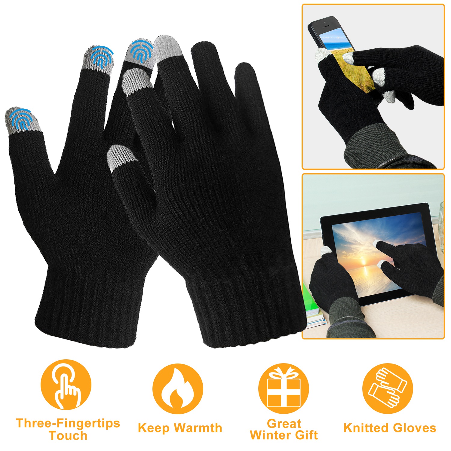 Gants tactiles doublés tricot hiver unisexe