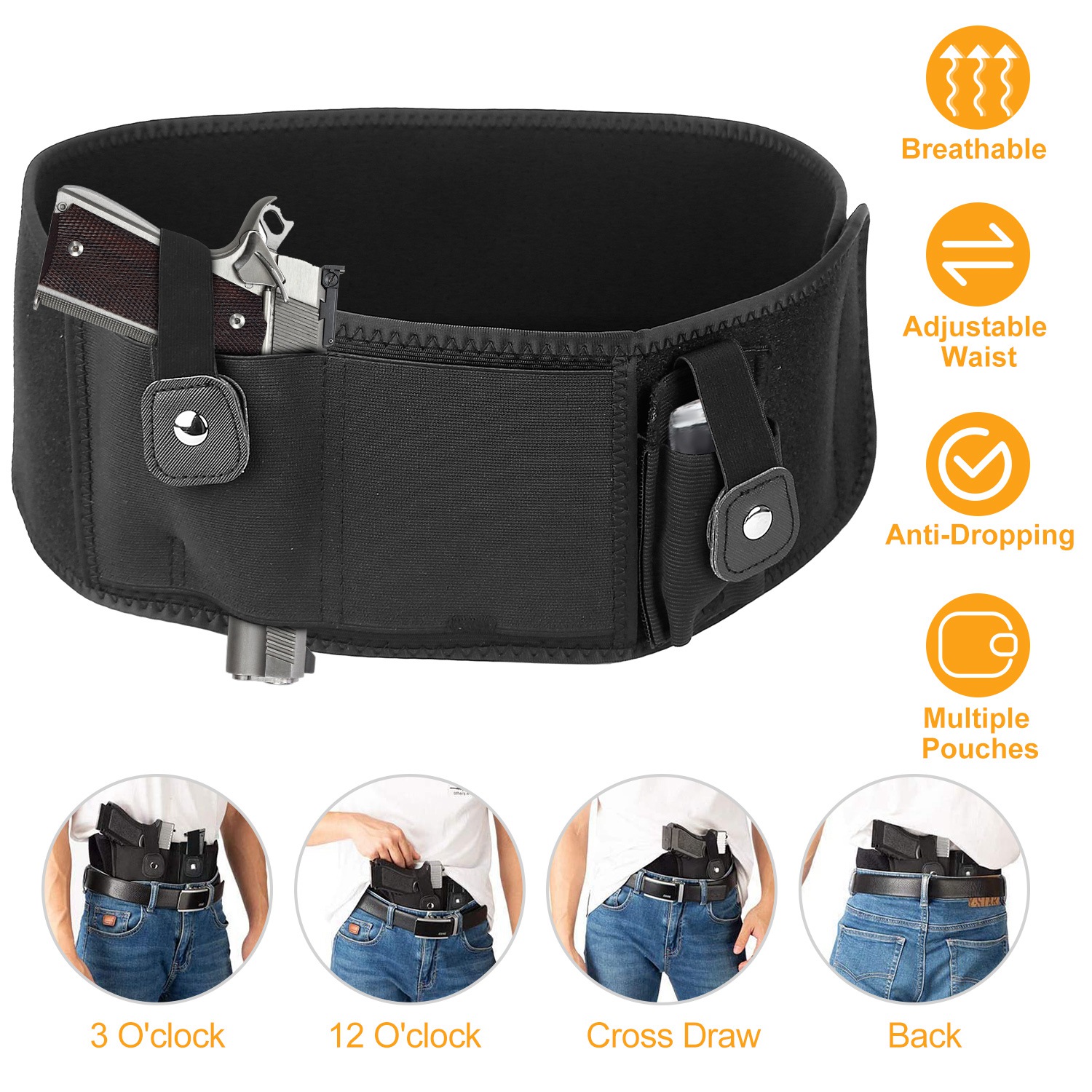 Holster de ceinture tactique réglable, pochette pistolet néoprène respirant