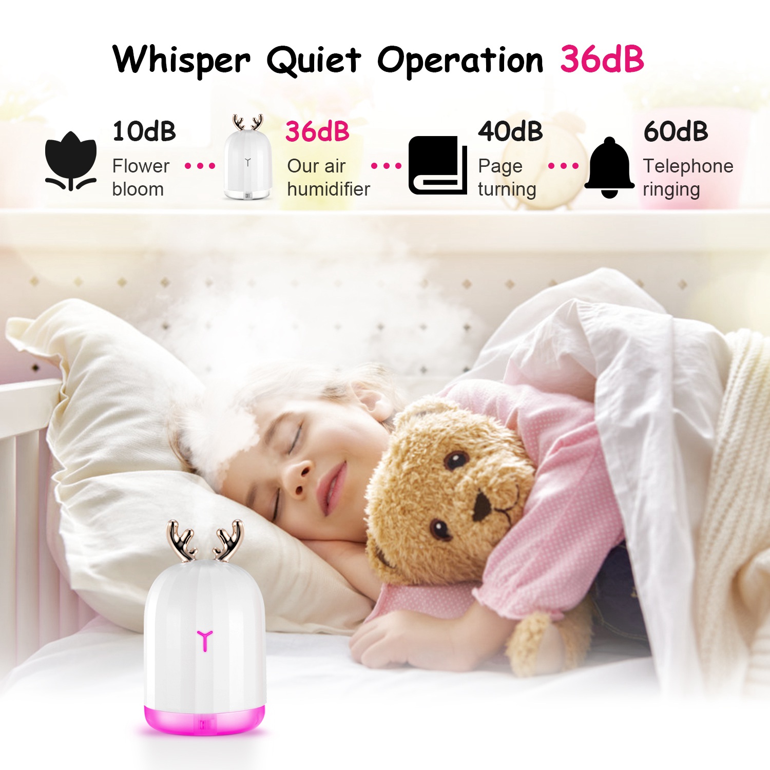 Humidificateur brume fraîche 220ml lumières couleur