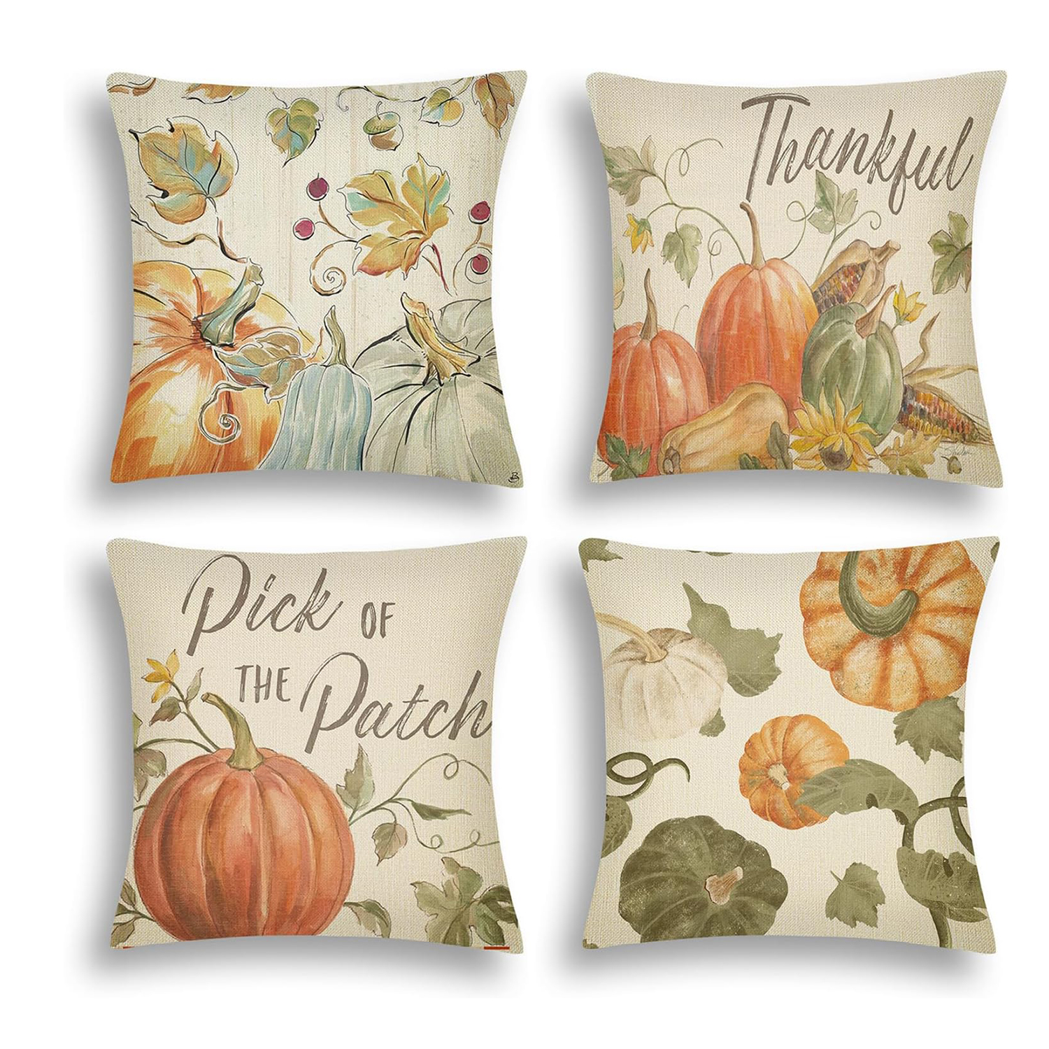 4 coussins automne citrouille 18x18" - Décor Thanksgiving