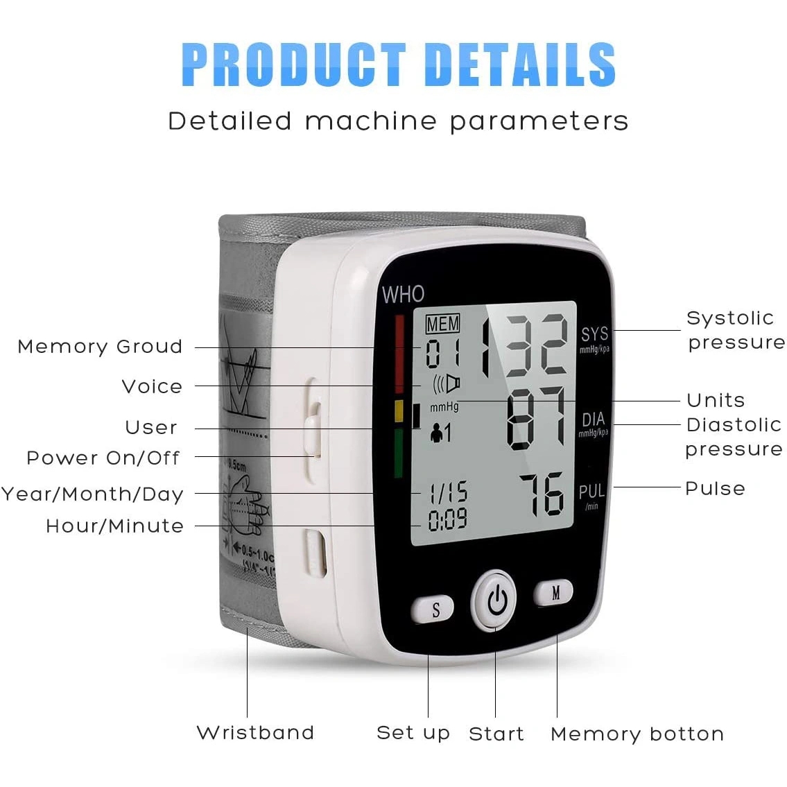 Tensiomètre Poignet Automatique, 2 Utilisateurs, 180 Mémoires, USB