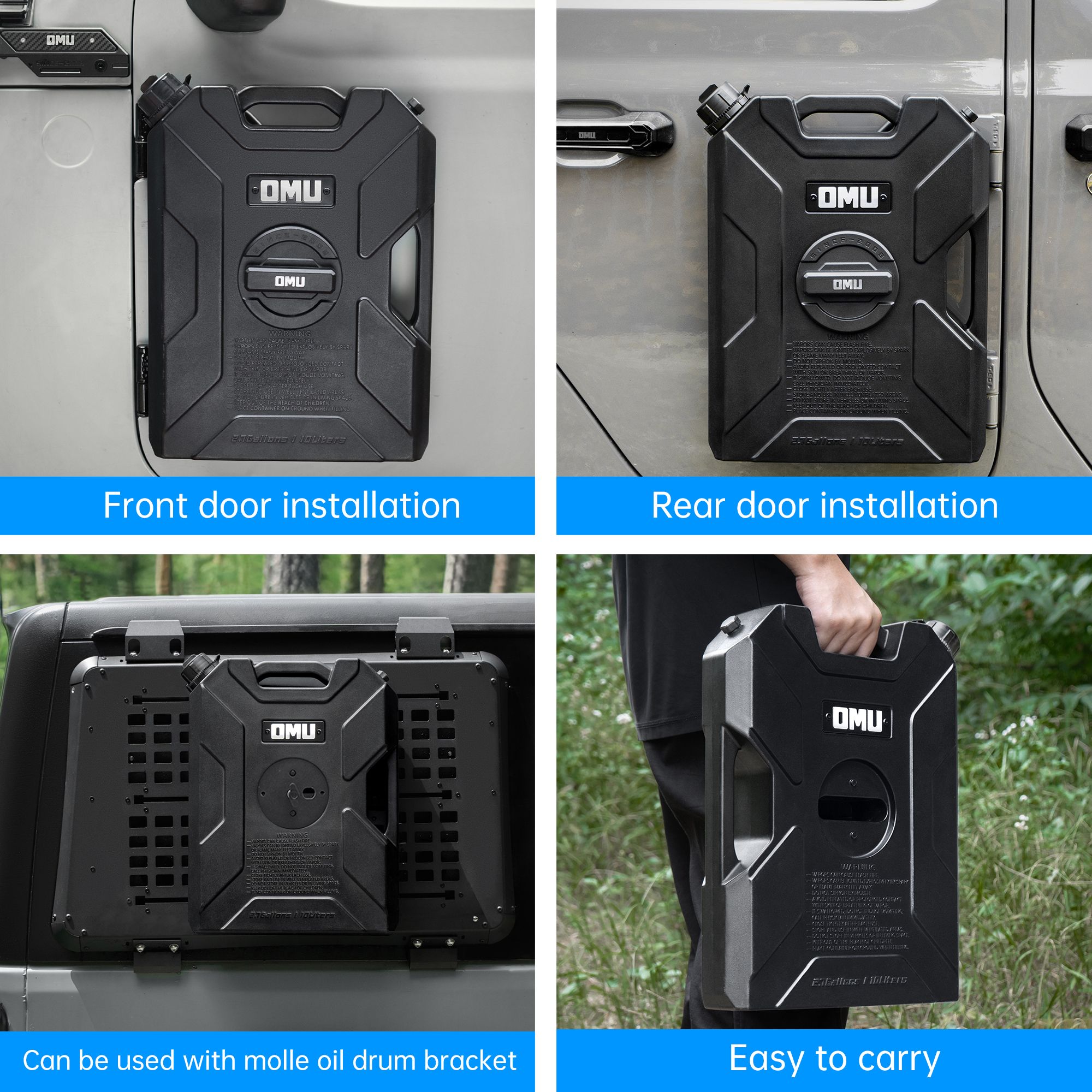 Réservoir essence 2,64 gal 10L Jeep Wrangler JK JL JT, support porte, noir