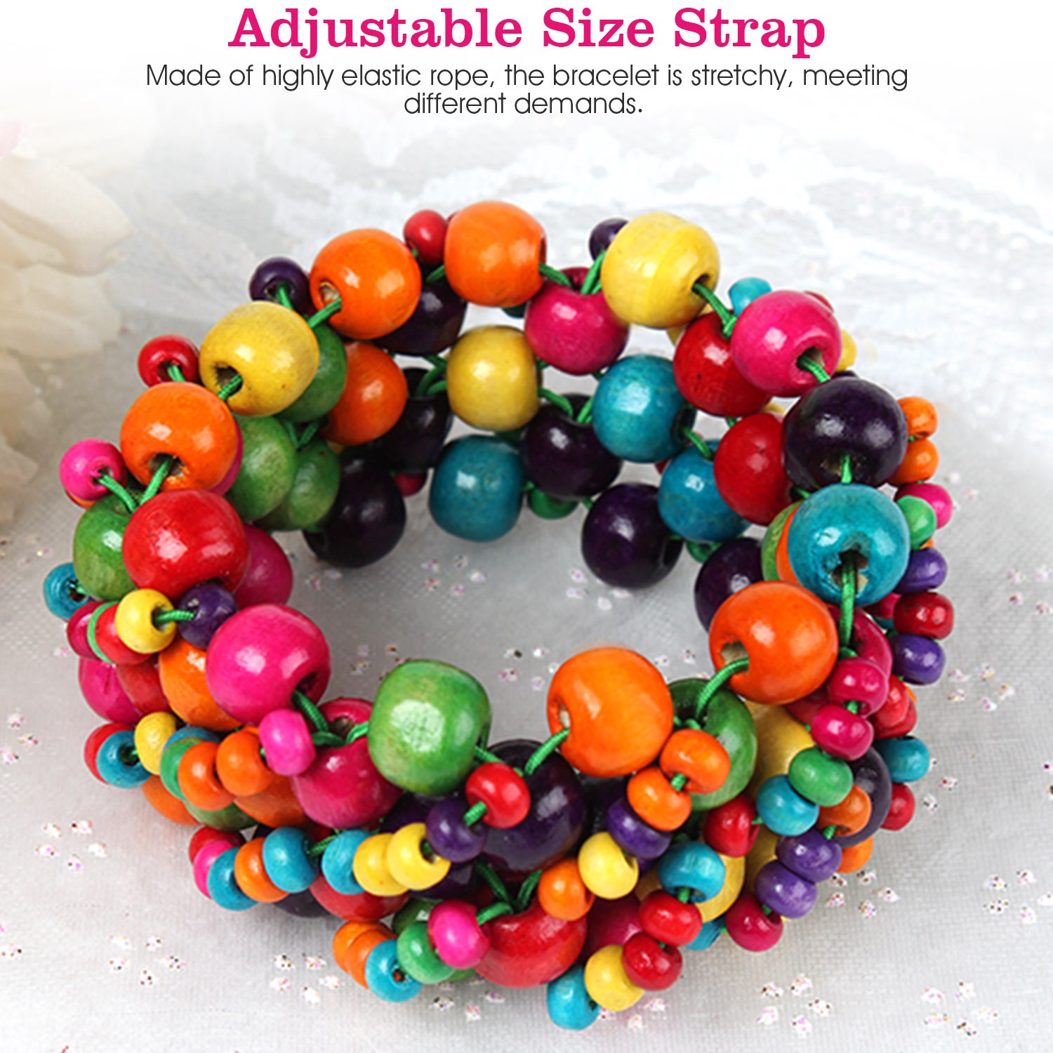 Bracelet perles bois multicolore extensible style exotique