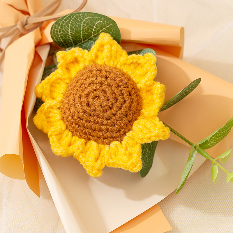 Bouquet tournesol mini tricoté main cadeau Noël Saint-Valentin