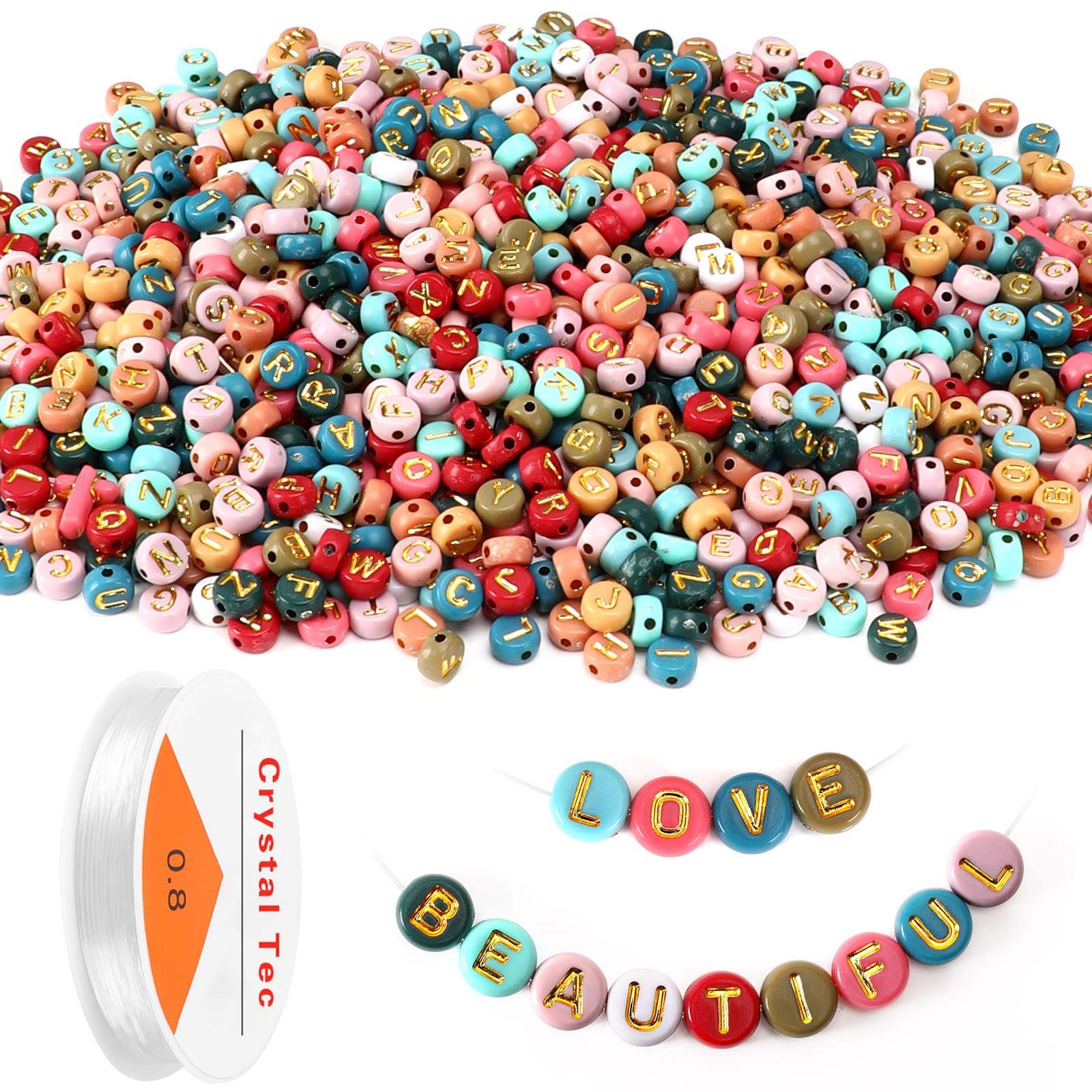 Perles alphabet couleur 1900pc acrylique or 4x7mm