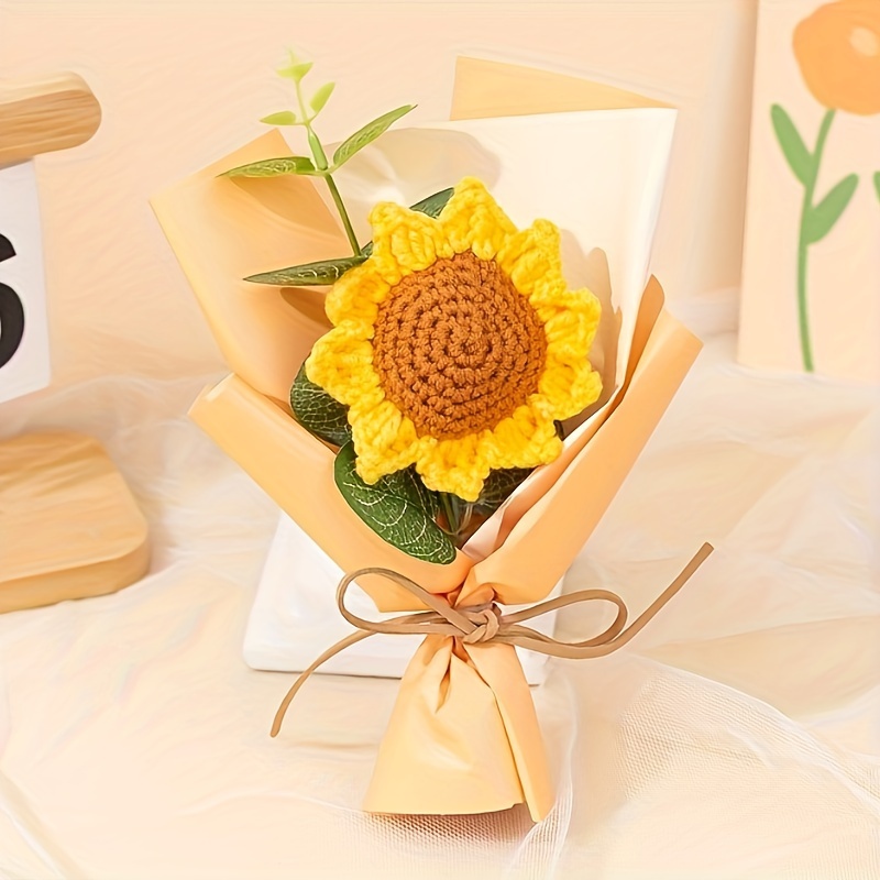 Bouquet fleurs crochet tournesols, décor mariage anniversaire cadeau