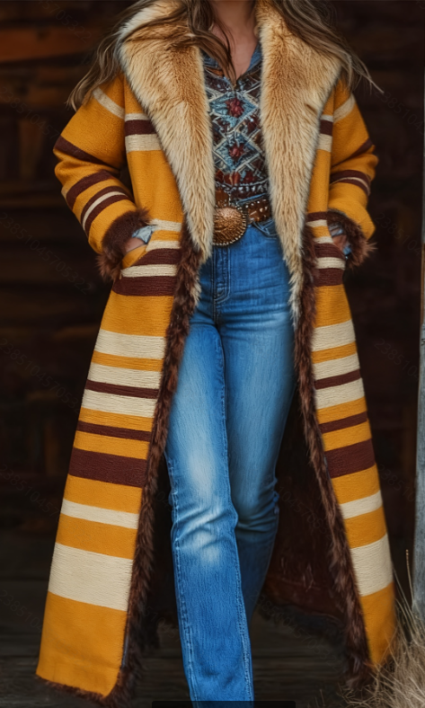 Manteau femme rétro imprimé chaud long