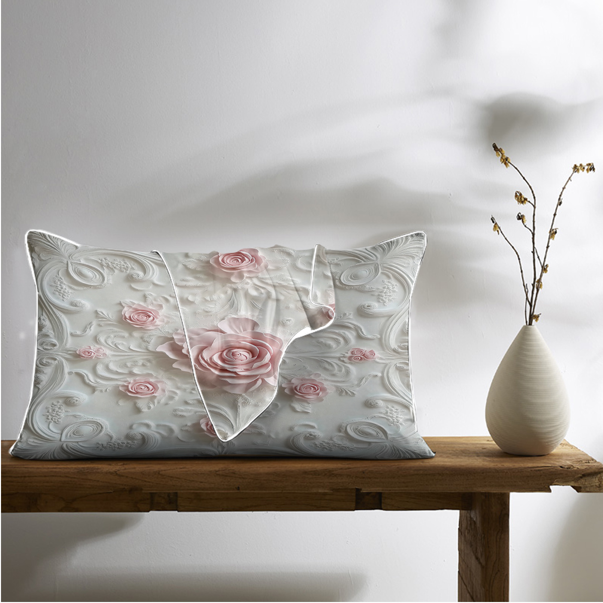 2 taies oreiller satin style Palais Rose chambre art