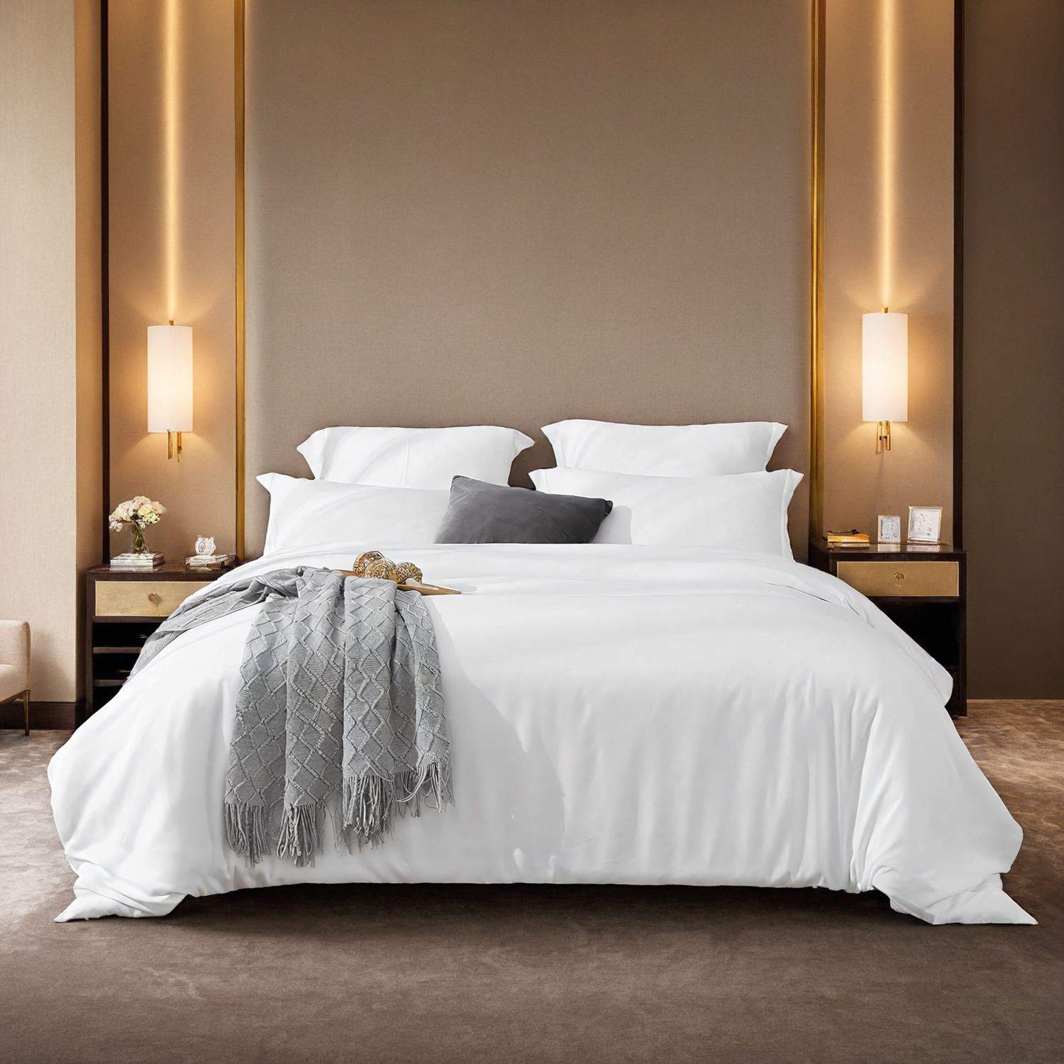 Ensemble housse couette blanc et rose, 1 housse + 2 taies, microfibre