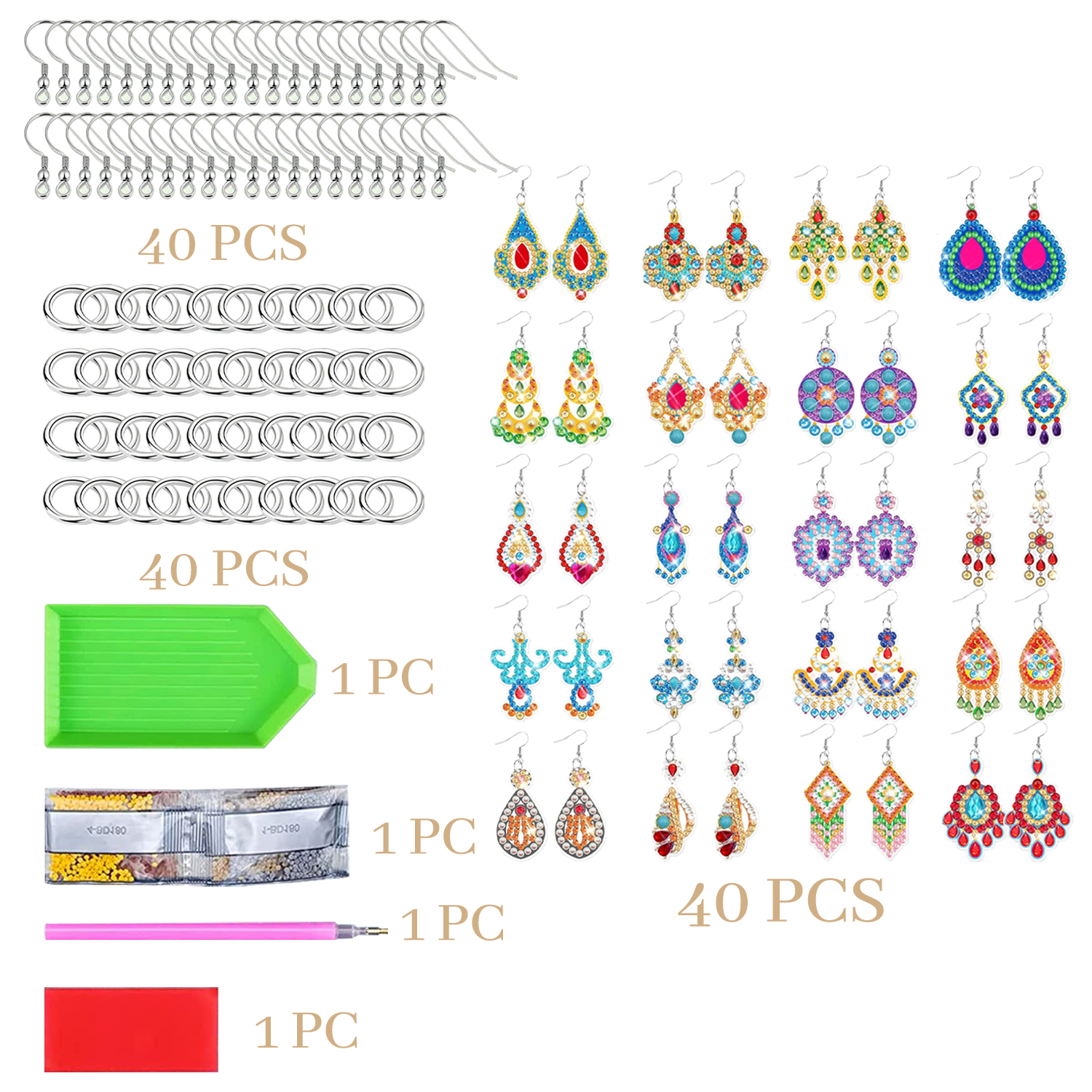 Trousse 20 paires boucles strass peinture