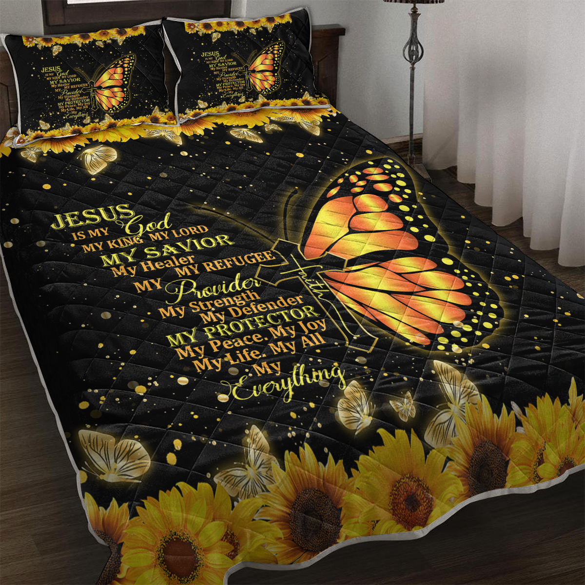 Ensemble literie tournesol papillon 3pc, couette + 2 taies, 4 saisons