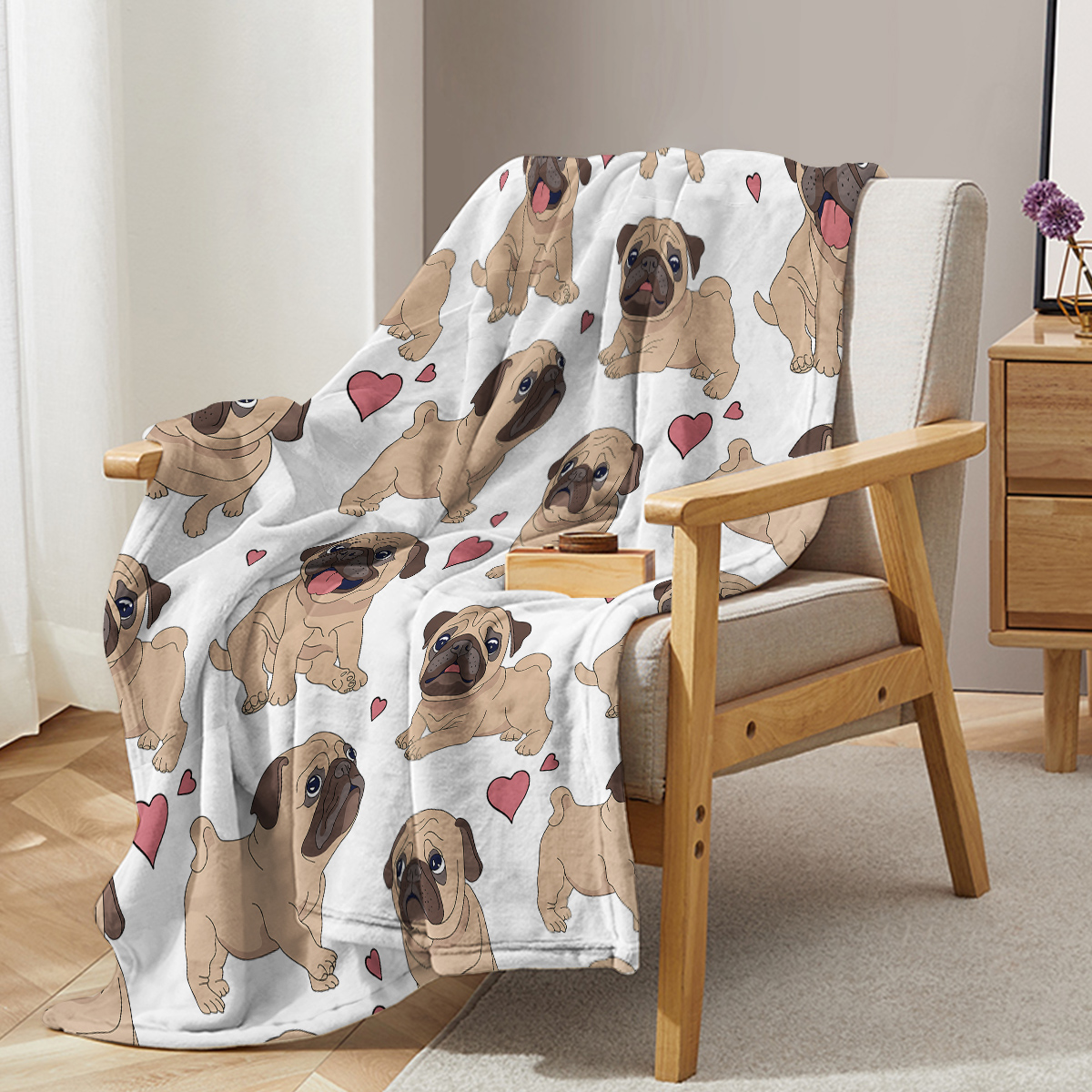 1pc couverture casual cœur motif chien mignon doux flanelle