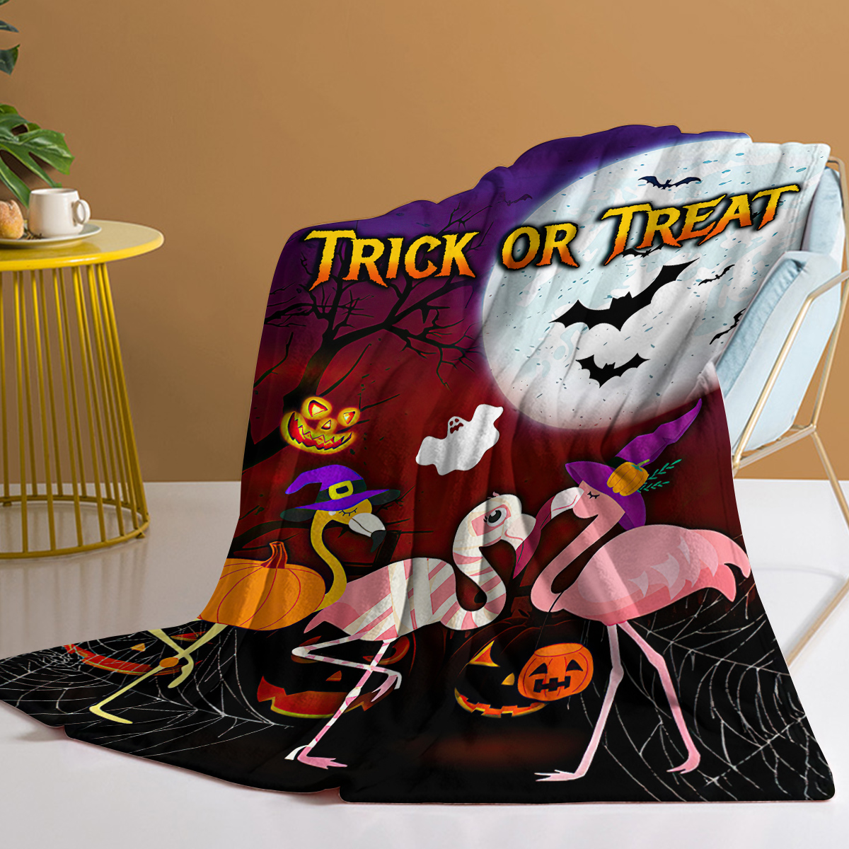1pc couverture de flanelle motif flamant rose Halloween douce