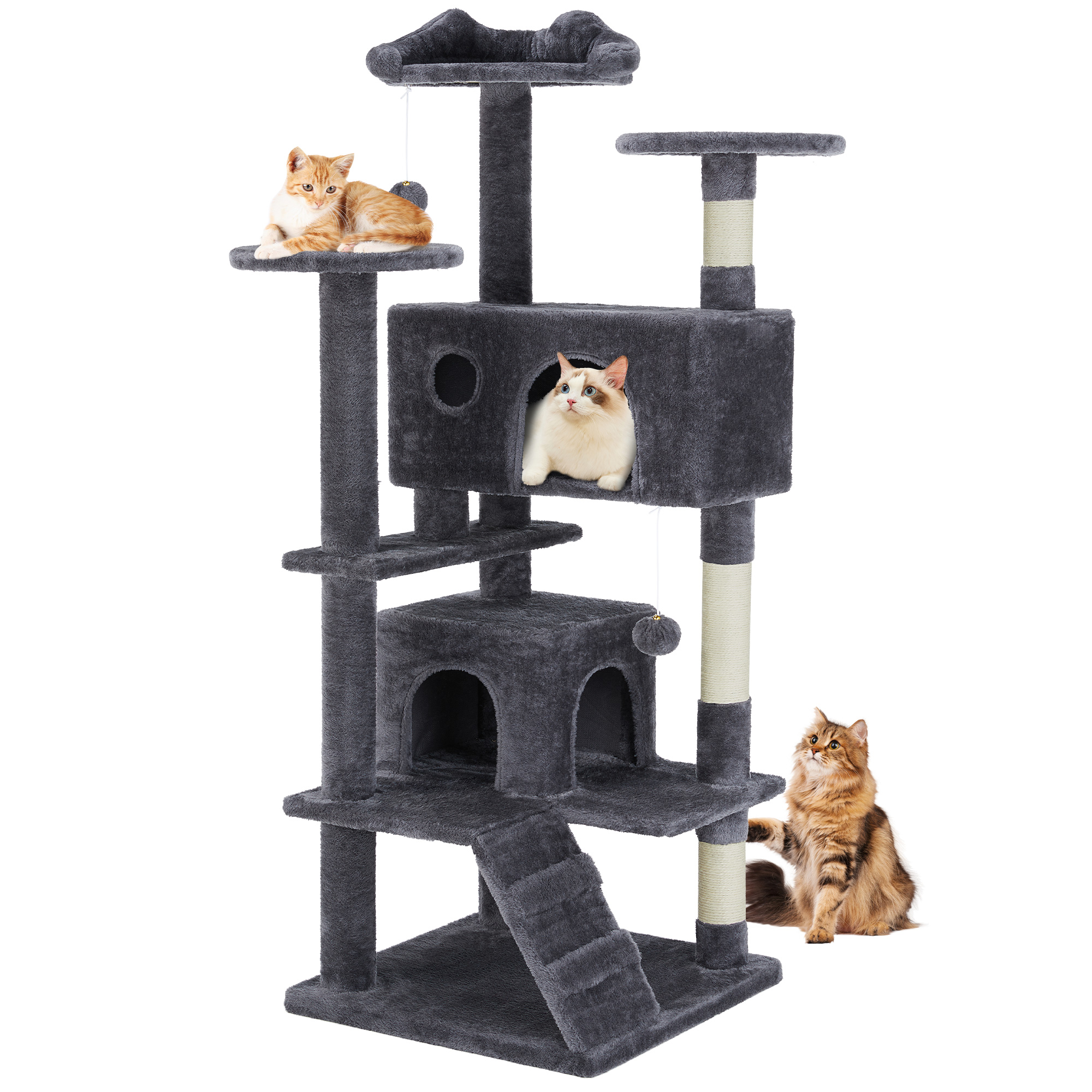 Grand arbre chat 62-70-80 po, niveaux multiples, griffoirs, gris