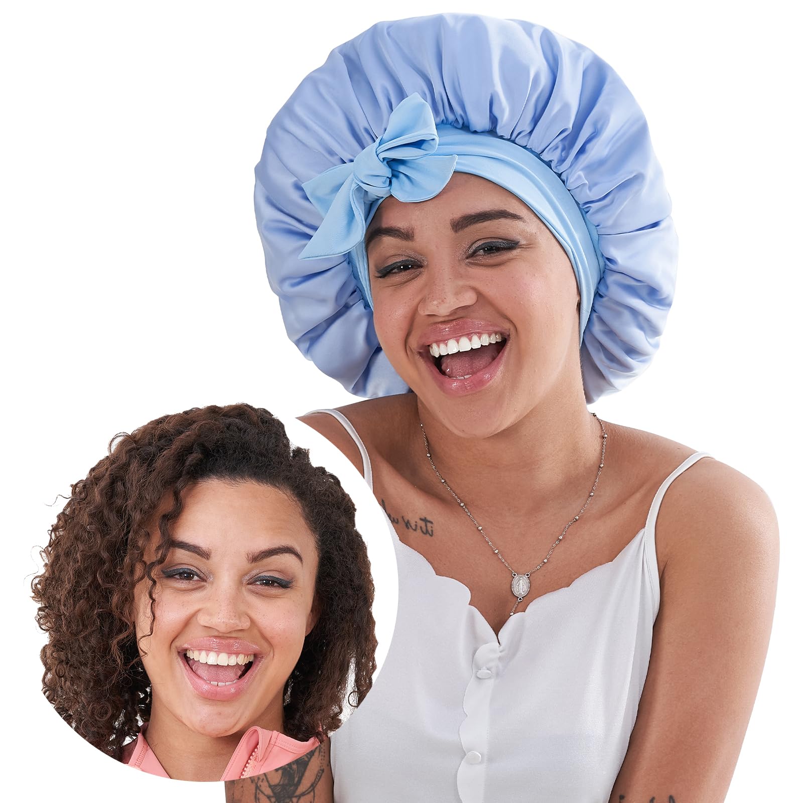 Bonnet soie nuit femme, cheveux naturels ondulés