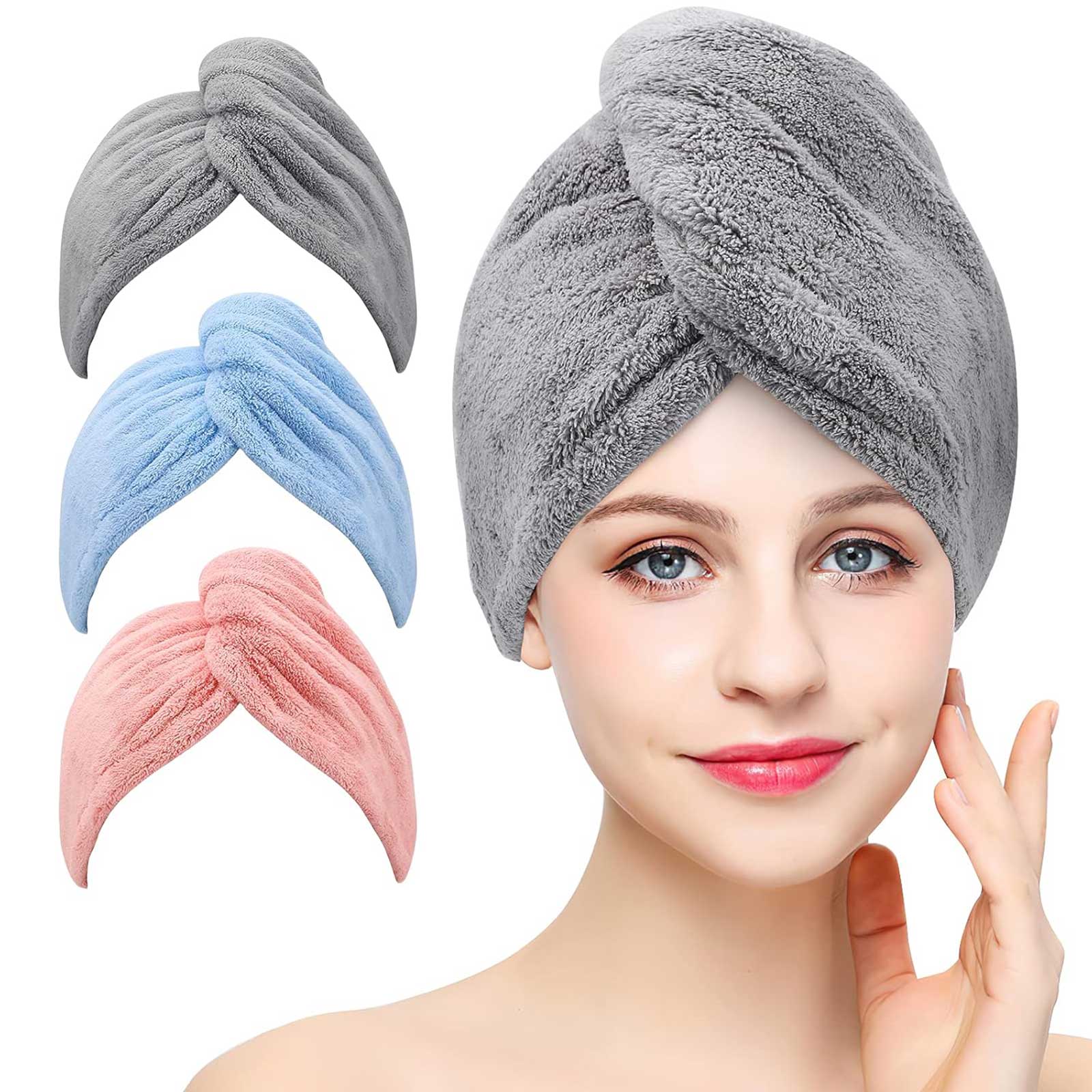 Wrap turban cheveux microfibre 3 pcs ultra absorbant