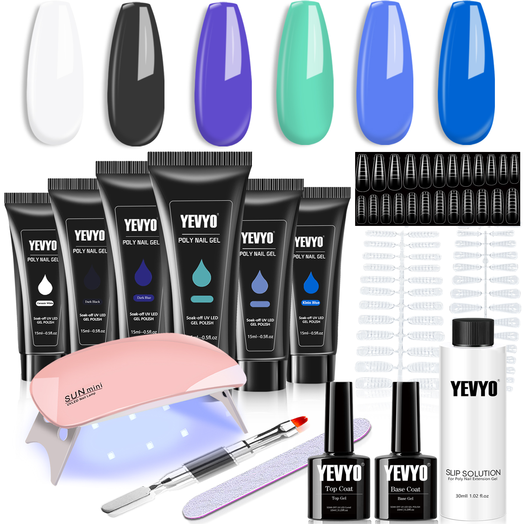 Kit Poly Gel 6 pcs avec Lampe UV, Solution Slip, Outils Ongles