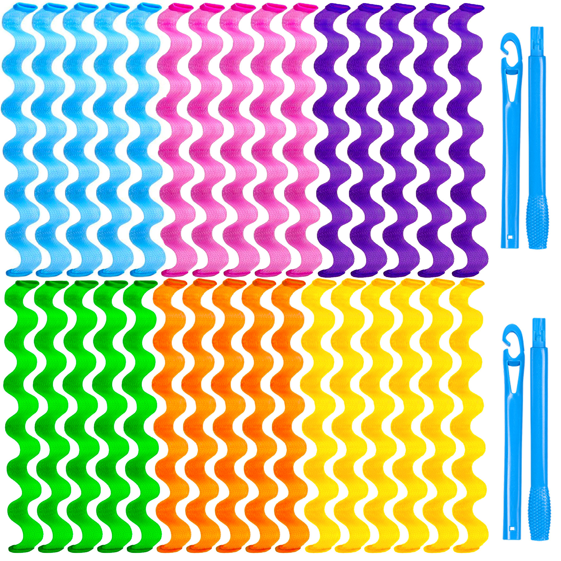 Boucles sans chaleur, kit coiffure, 30 pcs, 6 couleurs