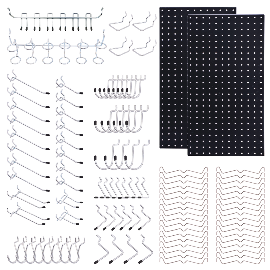 Kit gestion mur 108 pièces, pegboard crochets, noir
