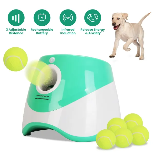 Lanceur balles chiens automatique 6 balles tennis, 3 distances, petit moyen