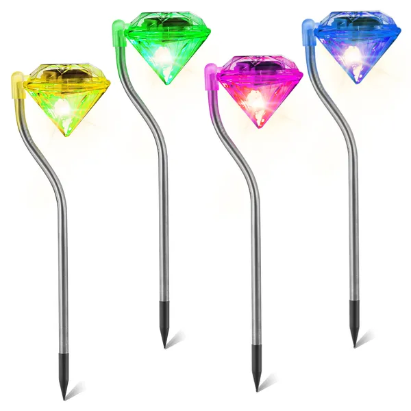 4 lampes solaires jardin diamant DEL IP65 étanche piquets