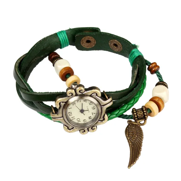 Montre cuir bohème ailes ange rétro fabriquée à main