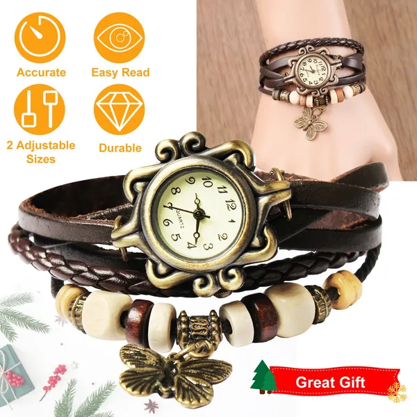 Montre femme bohème cuir vintage quartz