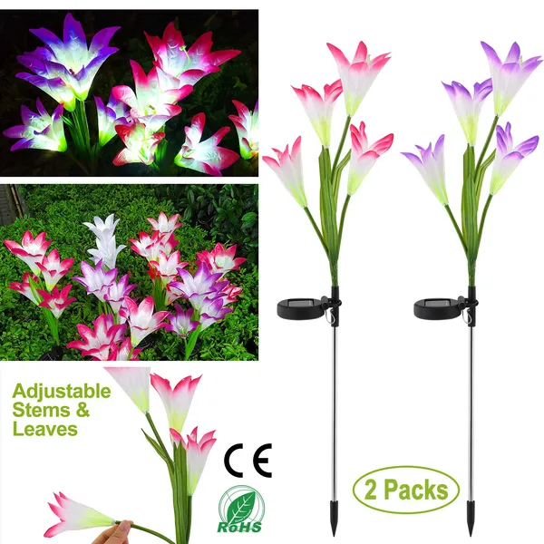 Lampes solaires jardin fleur lys LED 7 couleurs
