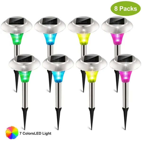 8 pcs luminaires solaires jardin IP44, chemin LED couleur