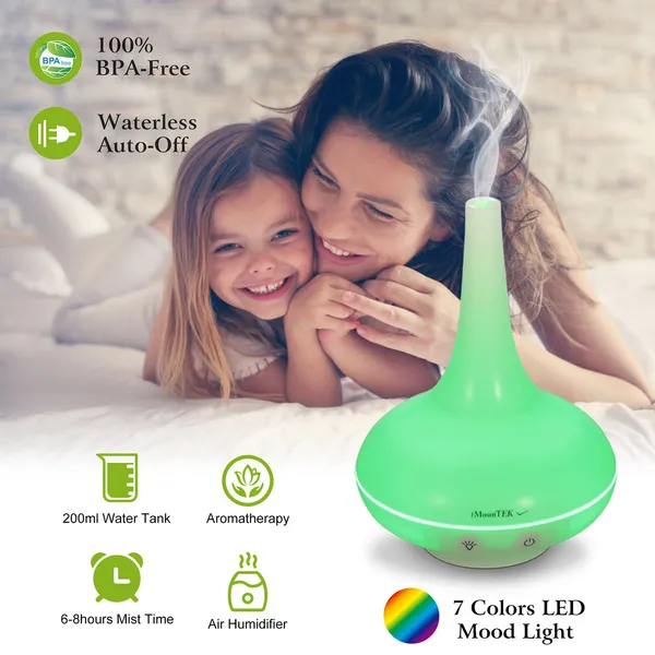 Humidificateur ultrasonique 200ml avec diffuseur d'aromathérapie et lumières