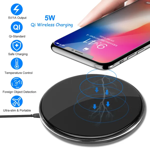Chargeur sans fil Qi ultra-mince 5W pour iPhone XS MAX/XR/XS/X/8/8 Plus