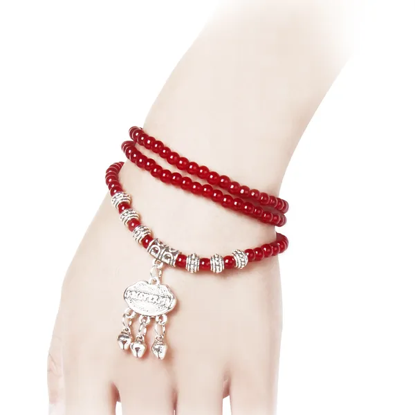 Bracelet femme perles agate rouge porte-bonheur