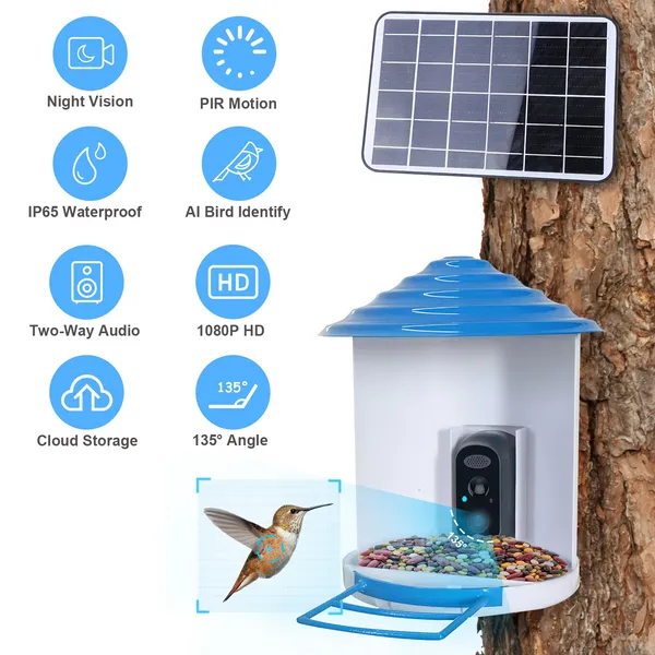 Mangeoire oiseau solaire caméra 1080P HD, WiFi