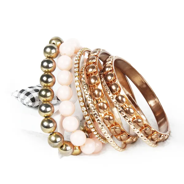 Bracelet bangle 7 pièces, or antique, strass