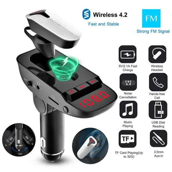Transmetteur FM auto écouteur sans fil 2 USB