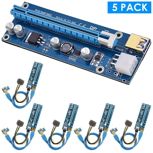 5x Adaptateur GPU Mining PCI-E avec câble USB 3.0 23,62 po