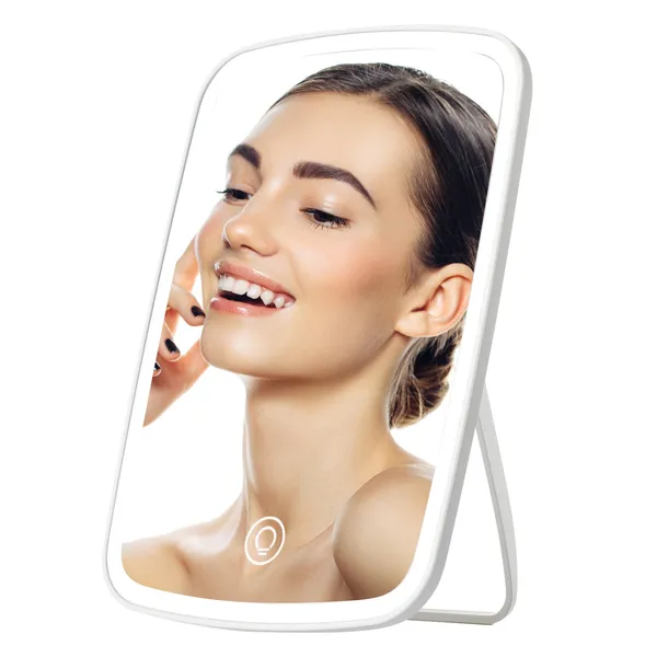 Miroir maquillage LED 5.98x8.62po, 3 couleurs, USB rechargeable