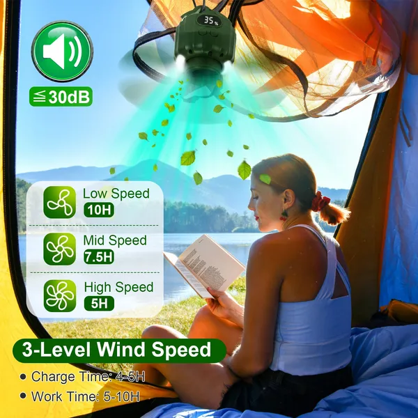 Ventilateur plafond camping 10400mAh USB batterie minuterie