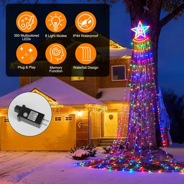 Sapin Noël LED 350 multicolore chute 11.48pi 8 modes