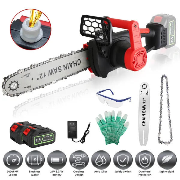 Tronçonneuse sans fil 12po 21V 1,5Ah/3,0Ah moteur sans charbon