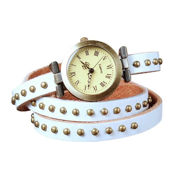 Ceinture Cuir Rivetée Chaîne de Montre Rétro