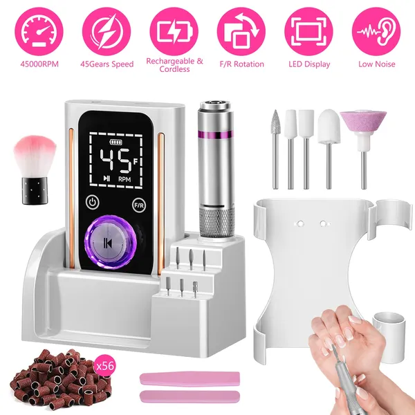 Lime ongles électrique 45000 RPM, 11 bits, rechargeable