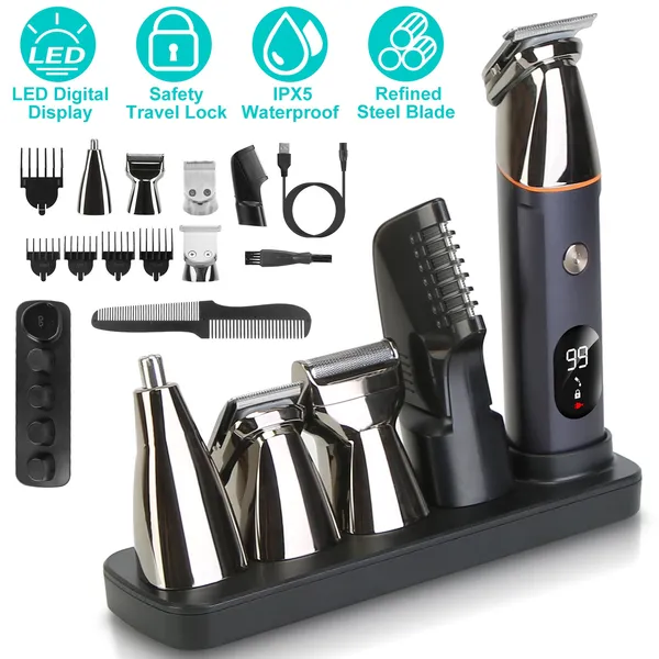 Tondeuse Barbe 5 Têtes Homme Étanche IPX5